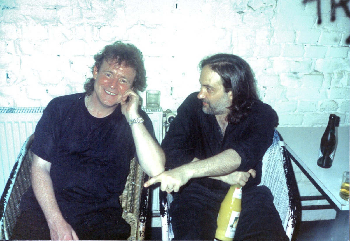 Jack Bruce and Kip Hanrahan on a break during the 1992 European <i>Conjure</i> tour. Photo courtesy of Ismael Reed.